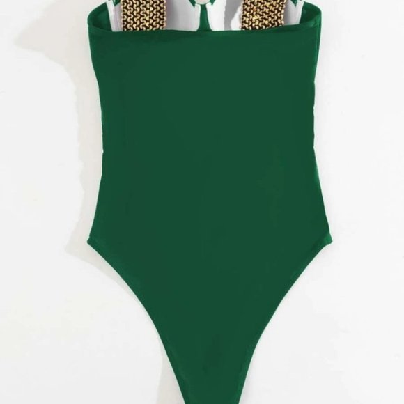 green Push Up One Piece Swimsuit - Picture 4 of 8